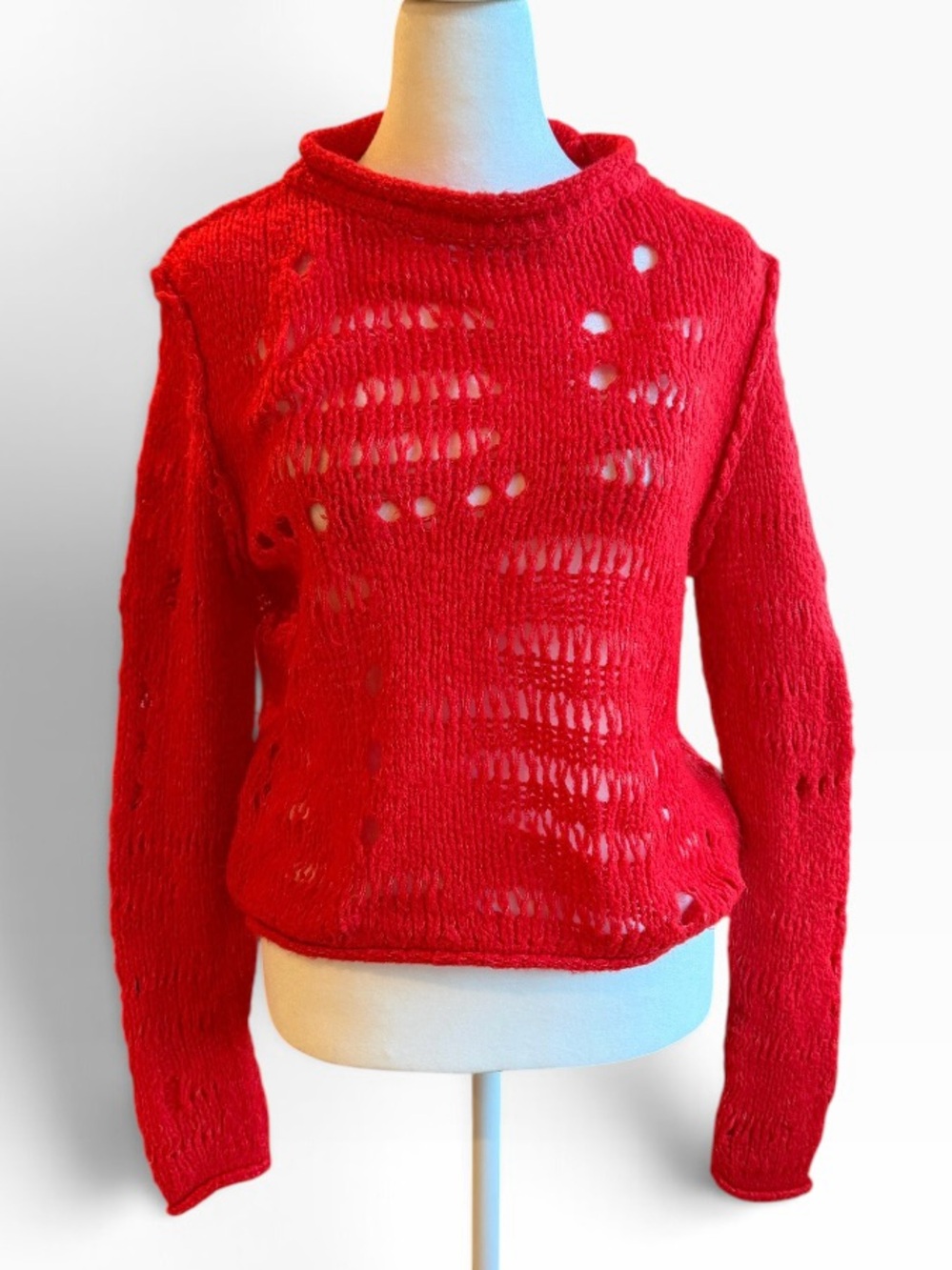 CISOS Design Rollneck Red Distressed Knit Sweater Sz 2